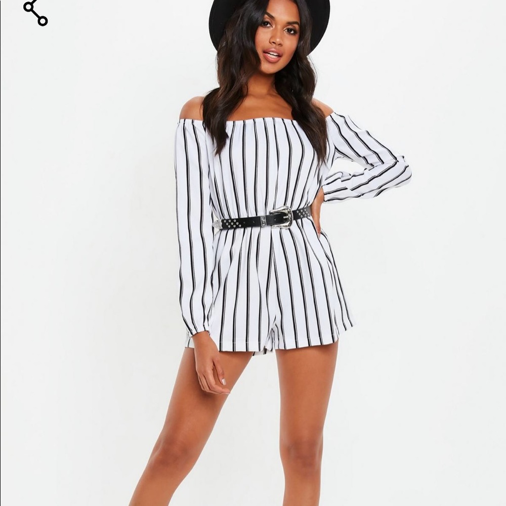 Off Shoulder Striped Romper